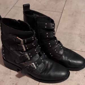 Aldo Black Studded Buckle Boots